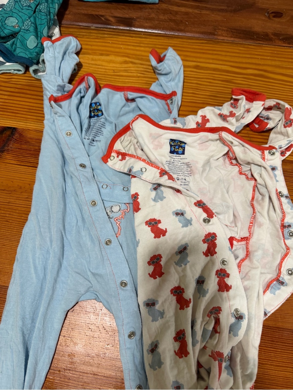 KicKee Pants Kids One-Piece Romper - Light Blue & White with Red Puppy Print